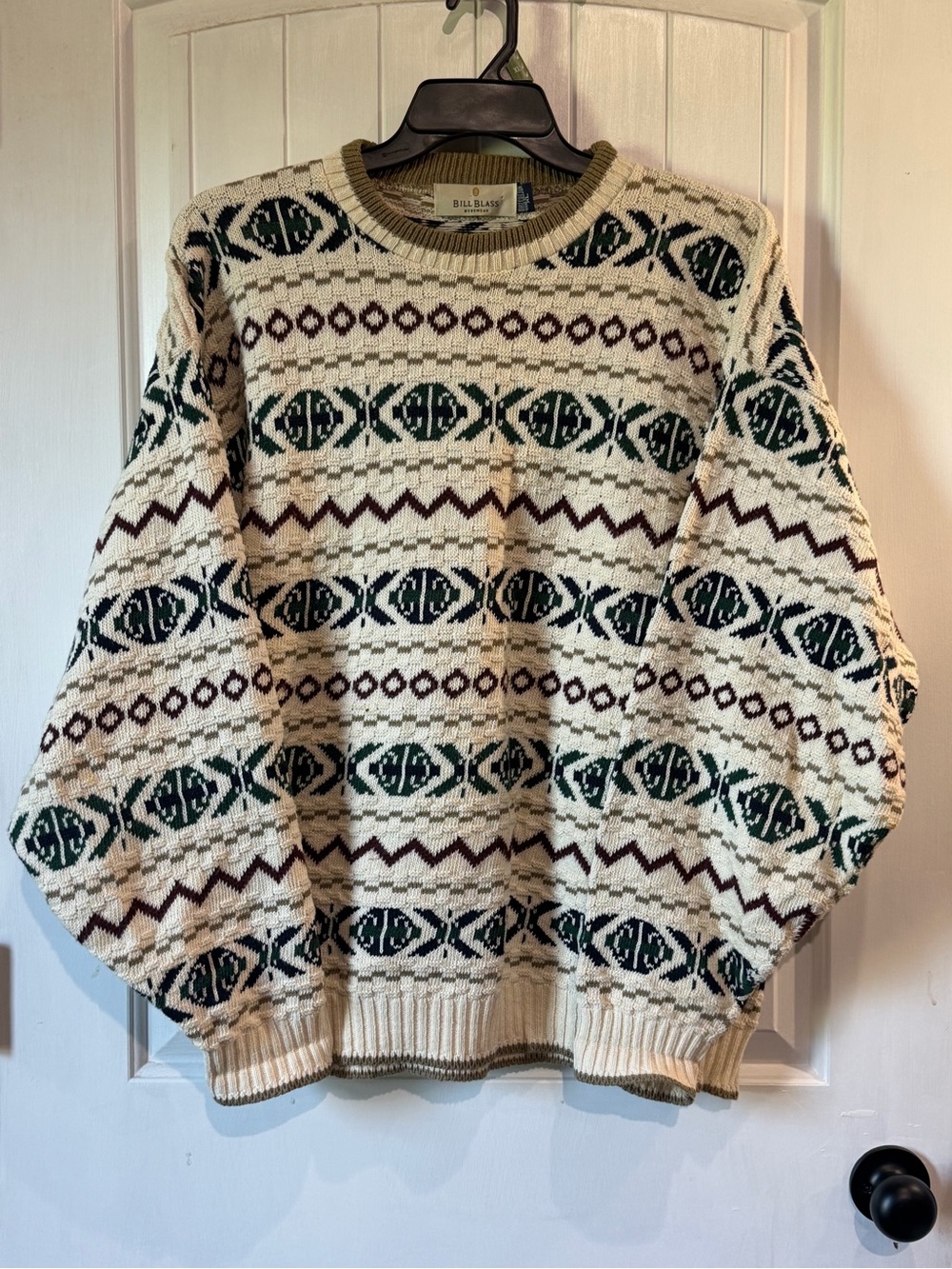 Vintage 80s/90s Bill Blass Cream Fair Isle Crewneck Sweater